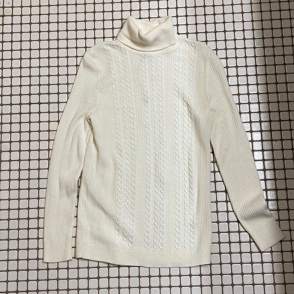 Talbots Cream Cable-Knit Turtleneck Sweater